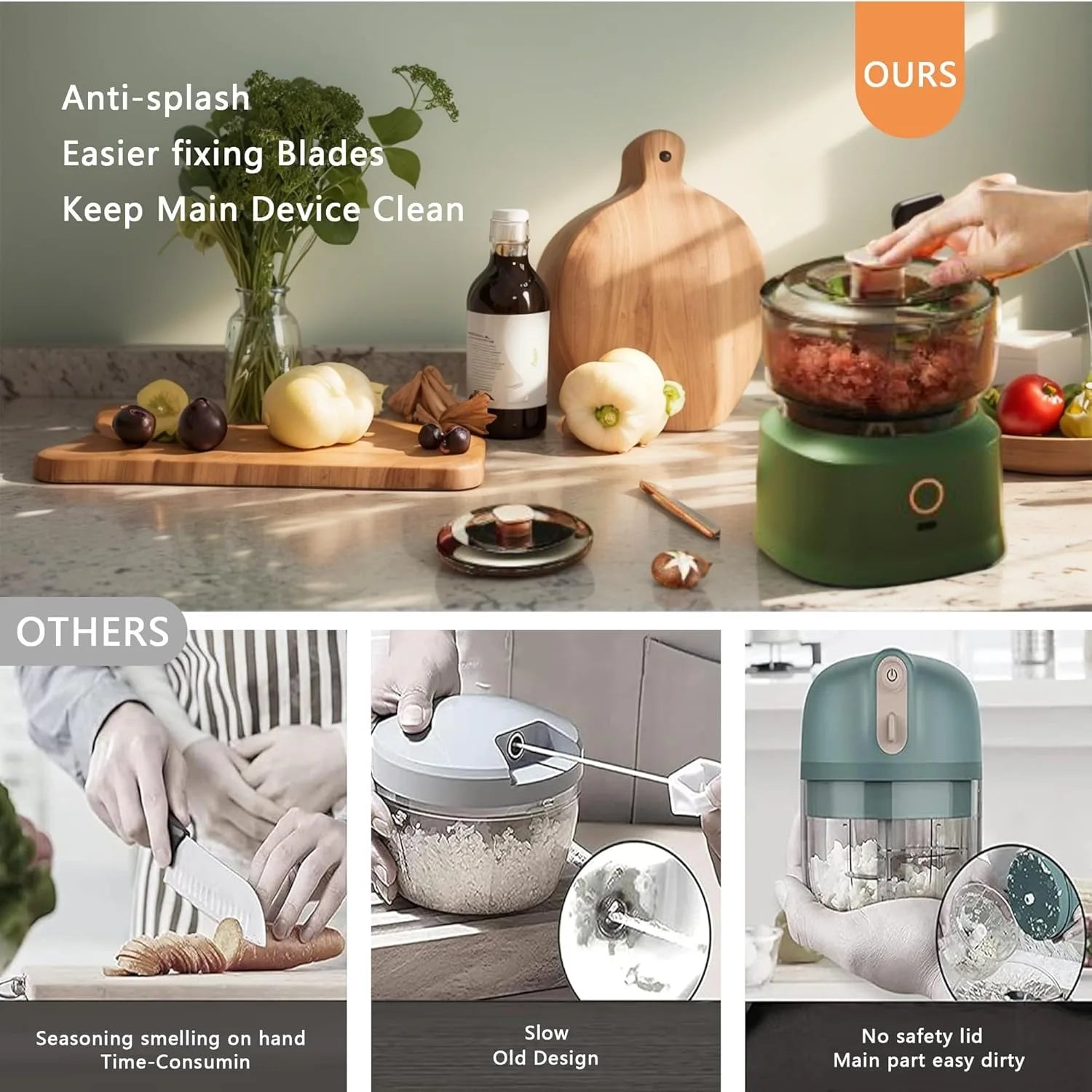 Mini Electric Food Chopper — Chop Garlic, Veggies & Meat in Seconds